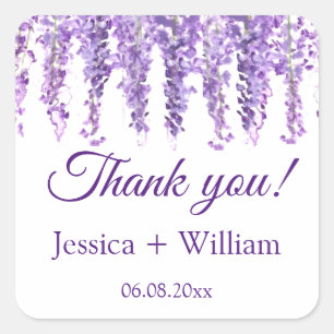 Sticker Carré Wisteria Purple Mariage Floral Merci