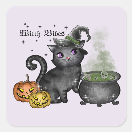 Sticker Carré Witch Black Cat | Witch Vibes (Devant)
