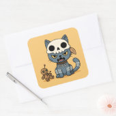 Sticker Carré Witch Cat Voodoo Doll on Yellow (Enveloppe)