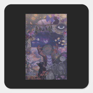 Sticker Carré Witchy Whimsigoth Esthétique Avec Chats