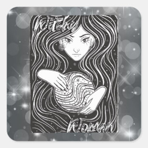 Sticker Carré Witchy Woman Artistique noir et blanc