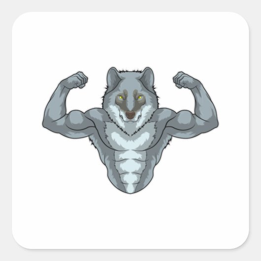 Sticker Carré Wolf comme Bodybuilder avec de grands Muscles (Devant)
