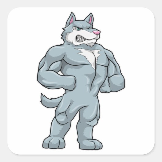 Sticker Carré Wolf comme Bodybuilder extrême (Devant)