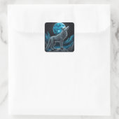 Sticker Carré Wolf debout devant la Pleine lune | Art AI (Sac)
