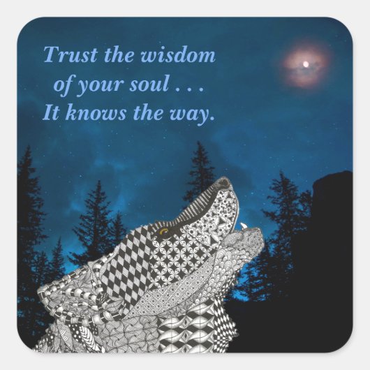 Sticker Carré Wolf Howling à la Lune (Devant)