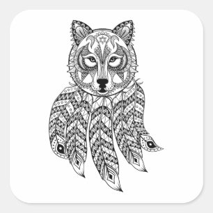 Sticker Carré Wolf Inspiré Avec Dreamcatcher