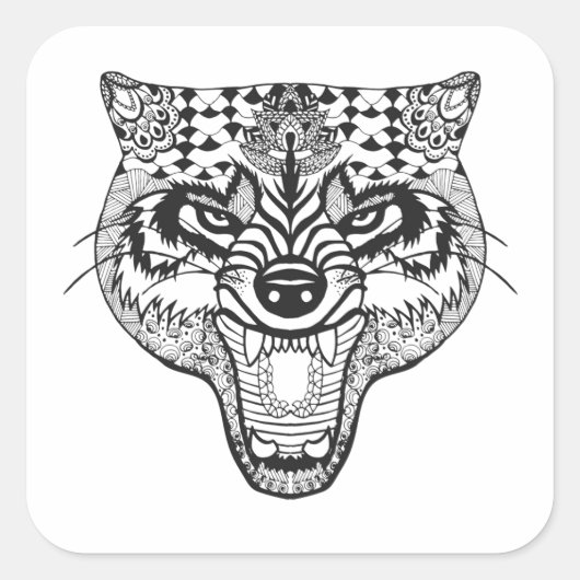 Sticker Carré Wolf inspiré par Zentangle (Devant)