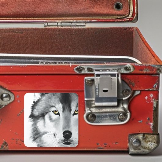 Sticker Carré Wolf Portrait noir blanc