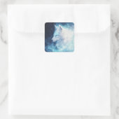 Sticker Carré Wolf Spirit with Glowing Eyes in Galaxy Nebula (Sac)