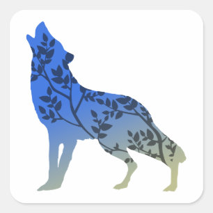 Sticker Carré Wolf Tree