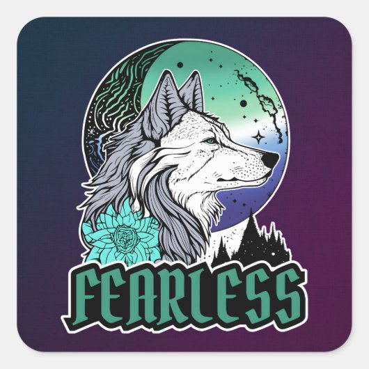 Sticker Carré Wolf Under the Moon in Gay Drapeau Couleurs (Devant)