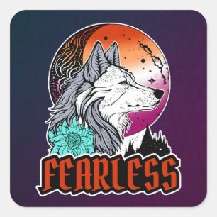 Sticker Carré Wolf Under the Moon in Lesbian Flag Colors