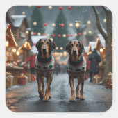 Sticker Carré Wolfhound Dogs Christmas Snow Holiday (Devant)