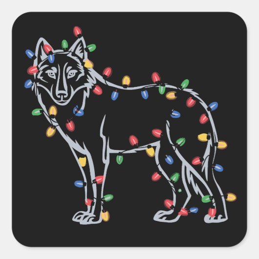 Sticker Carré Wolfs Tree Christmas Xmas Pet Animal Wolf Lover  (Devant)