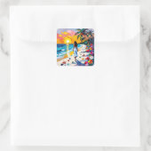 Sticker Carré Woman on Beach Tropical Scene (Sac)