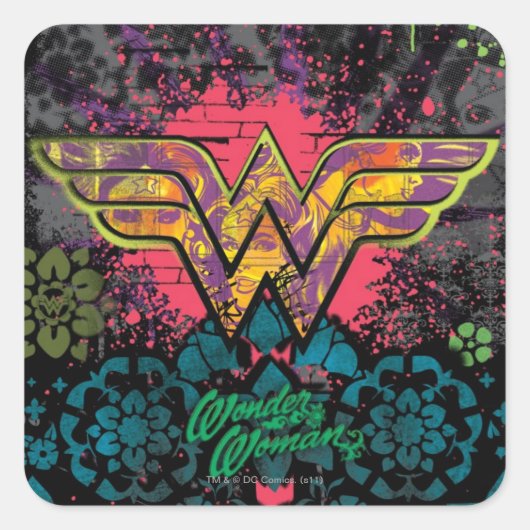 Sticker Carré Wonder Woman Brick Wall Collage (Devant)