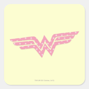 Sticker Carré Wonder Woman Coloré rose floral logo