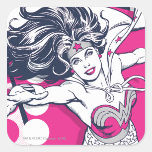 Sticker Carré Wonder Woman Retro Glam Caractère Art