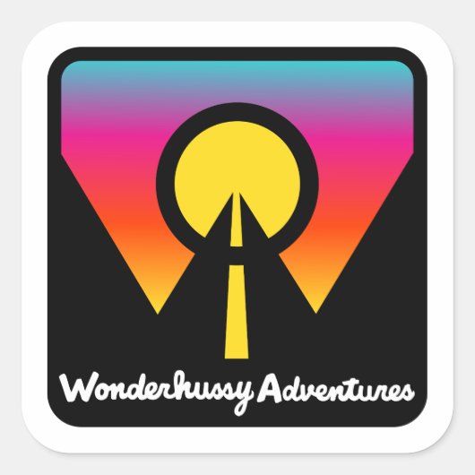 Sticker Carré Wonderhussy Adventures Sunset Horizon Logo (Devant)