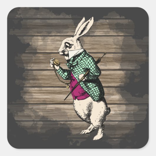 Sticker Carré Wonderland White Rabbit Mint (Devant)