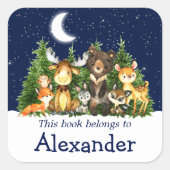 Sticker Carré Woodland Forest Animals Trees Sky Bookplate Étique (Devant)