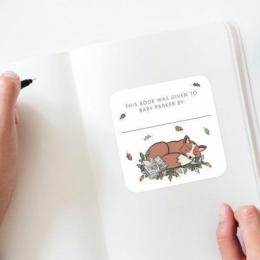 Sticker Carré Woodland Fox Storybook Baby Bookplaques