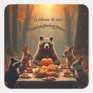 Sticker Carré Woodland Thanksgiving Party Amis et famille