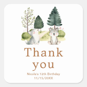 Sticker Carré Woodland Wolf fête d'anniversaire