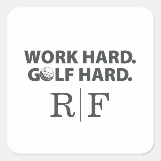 Sticker Carré Work Hard Golf Hard Monogram Initial Retro Style (Devant)