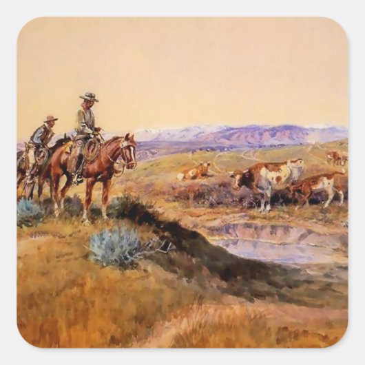 Sticker Carré "Worked Over" Western Art by Charles M Russell (Devant)
