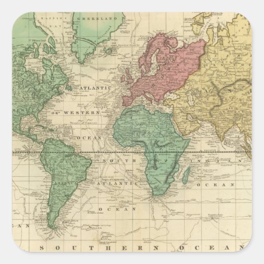 Sticker Carré World on Mercators Projection (Devant)