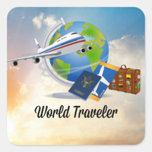 Sticker Carré World Traveller, Design 2