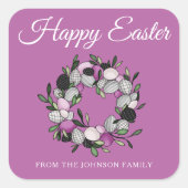 Sticker Carré Wreath rose moderne Joyeux Pâques (Devant)