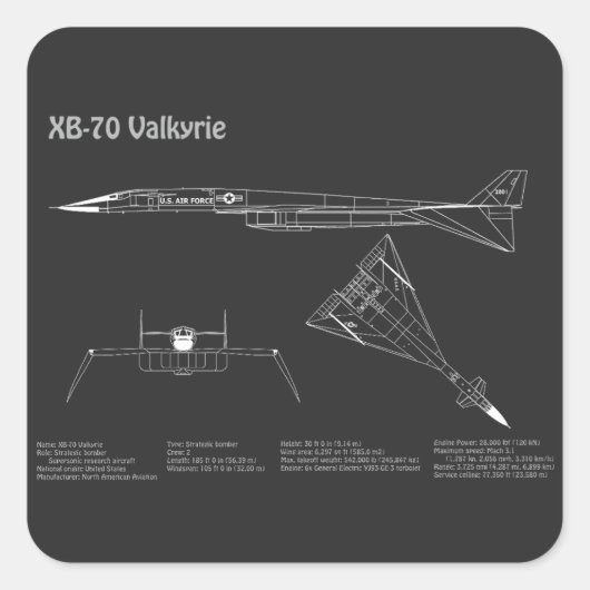 Sticker Carré XB-70 Valkyrie - Plan directeur de l'avion PD (Devant)
