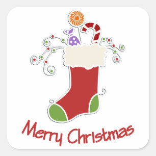 Sticker Carré Xmas Santa Socks With Candy Cane Christmas Gift