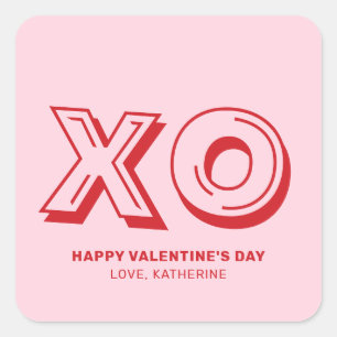 Sticker Carré XO Heureuse Sainte-Valentin rose rouge moderne per