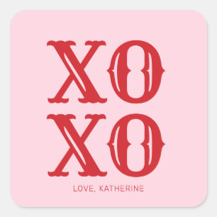Sticker Carré XO XO rose rouge mignon typographie personnalisée