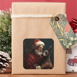 Sticker Carré Xoloitzcuintli avec le Père Noël Festif de Noël