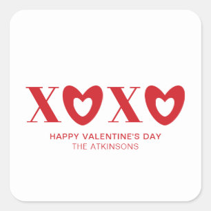 Sticker Carré XOXO blanc coeur rouge typographie moderne mignonn