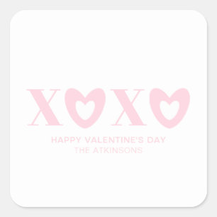 Sticker Carré XOXO coeurs blancs et roses typographie moderne mi