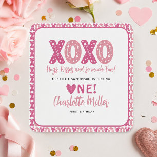 Sticker Carré XOXO Hugs & Kisses Saint Valentin 1er anniversaire