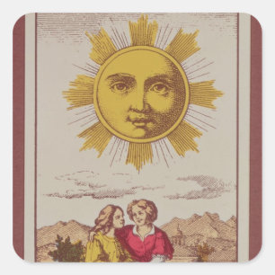 Sticker Carré XVIIII Le Soleil, carte de tarot française du Sun