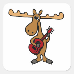 Sticker Carré XX- Drôle de l'orignal Jouer de la guitare Caricat