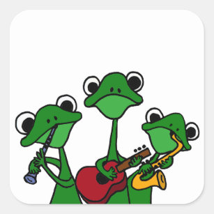 Sticker Carré XX grenouilles jouant la bande dessinée de musique