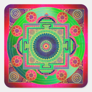 Sticker Carré YANTRA - grande roue - vert rose