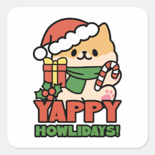 Sticker Carré Yappy Howlidays - Jote Christmas Dog Cartoon