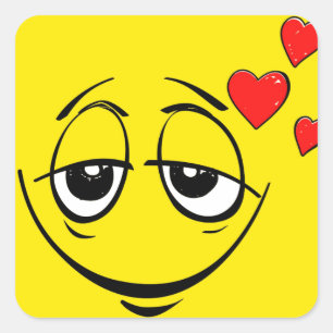 Sticker Carré Yellow Love Hearts Emoticon Happy Face Emoji