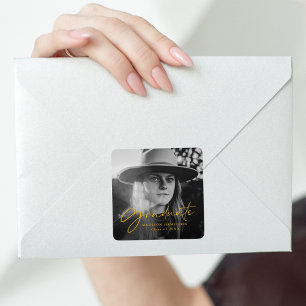 Sticker Carré Yellow Stylish Script Photo Graduation