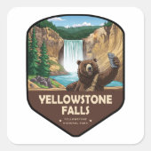 Sticker Carré Yellowstone Falls Bear Selfie Shield (Devant)