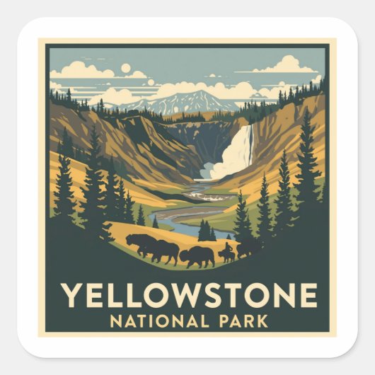 Sticker Carré Yellowstone National Park Adventure Design (Devant)